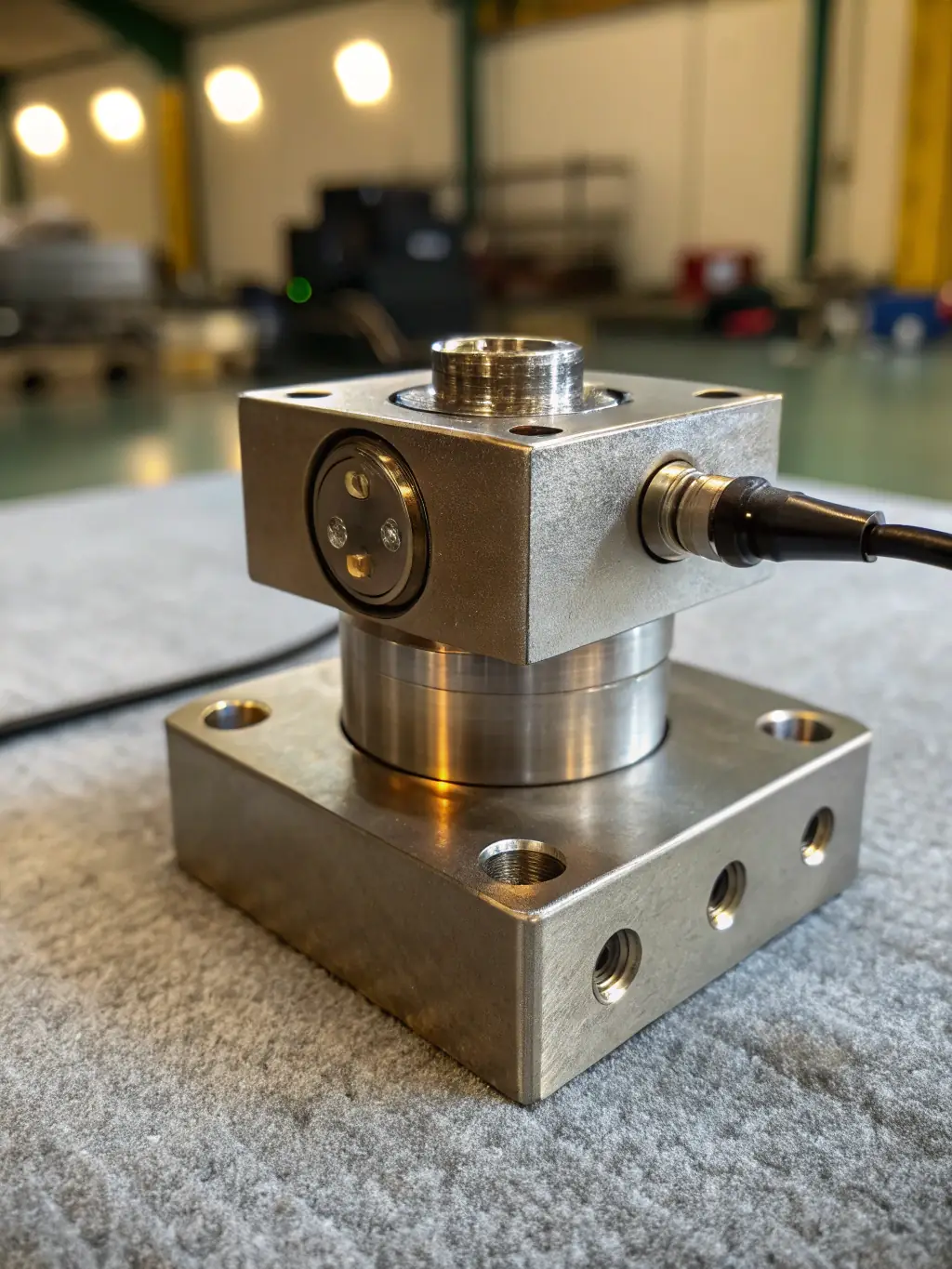A close-up image of a load cell, emphasizing its role in accurate weight measurement and its robust construction for industrial environments.